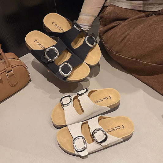 SOFIA: ¡Sandalias con doble hebilla y plantilla de corcho!