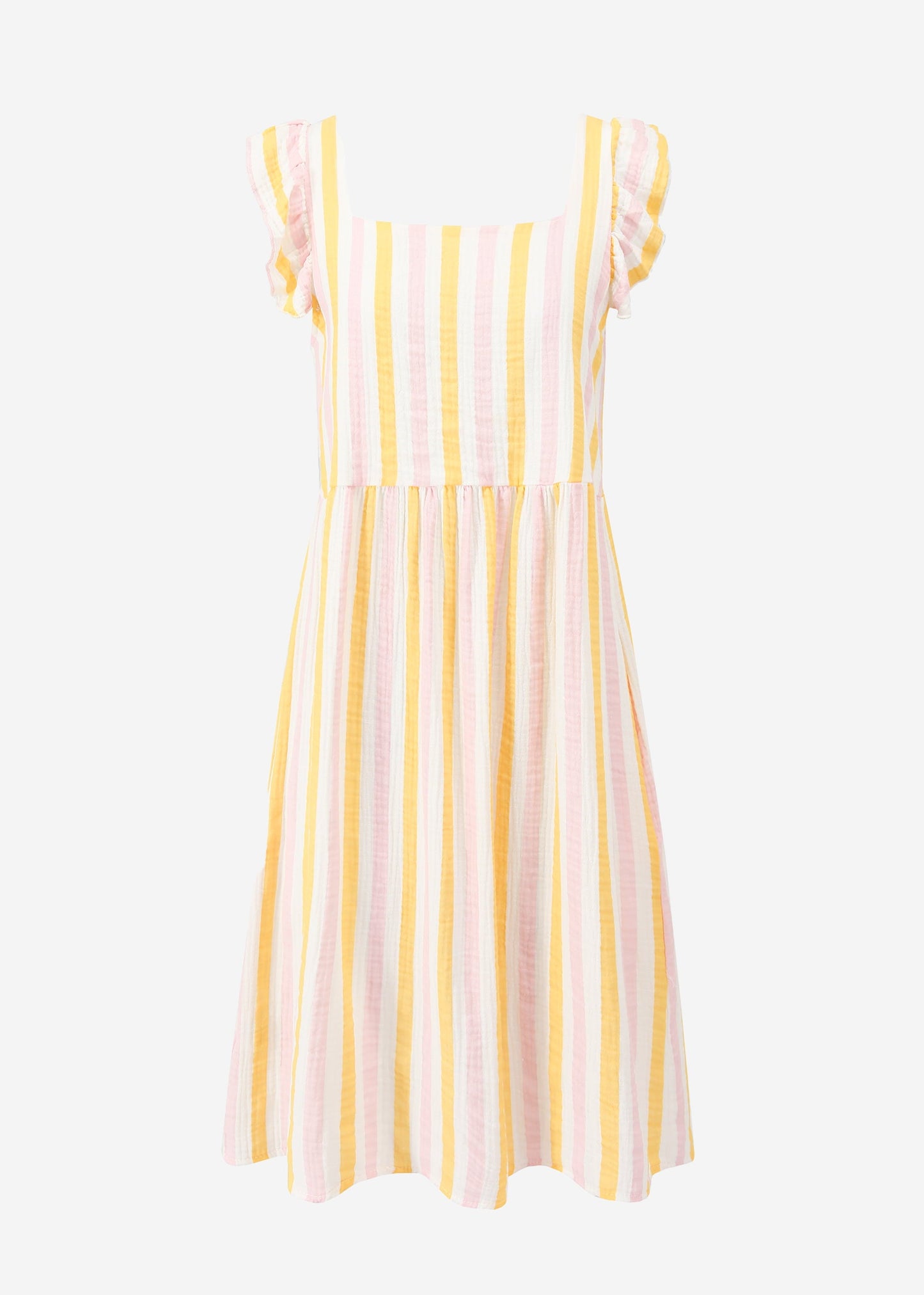 Martina - Vestido de muselina a rayas rosa y amarillo
