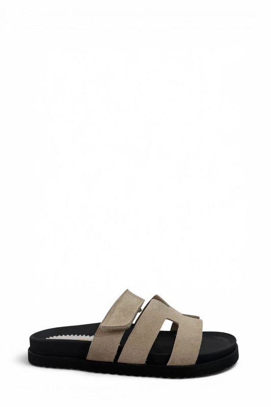 Ciabatta con strappo in pelle e camoscio - Kathleen