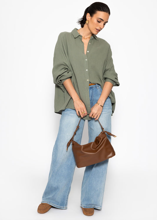 Blusa oversize, corta - caqui