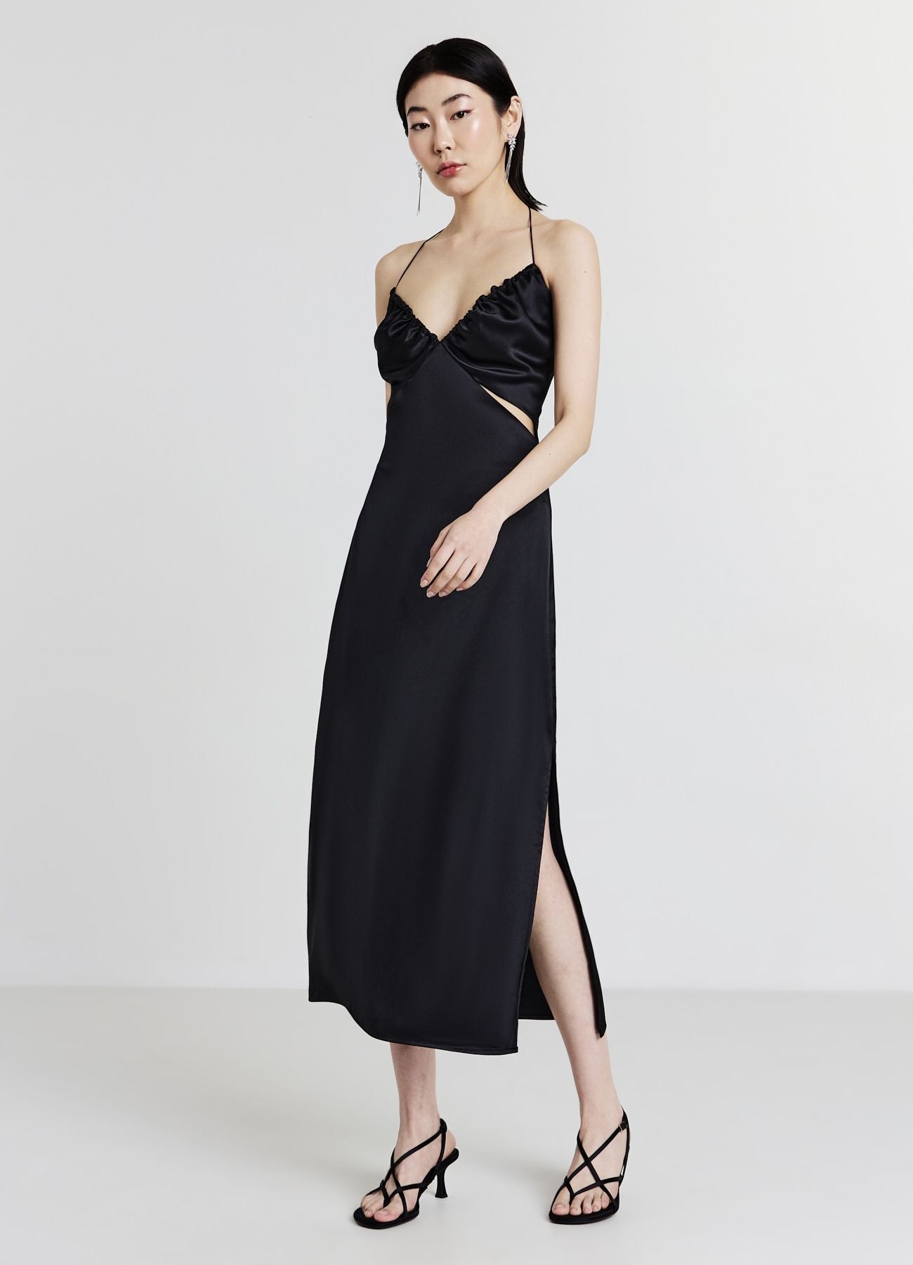 Ana - Vestido largo con efecto satén y aberturas