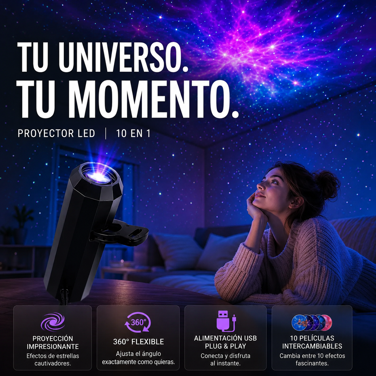 Proyector HD «plug-and-play» para ver galaxias y océanos  Oferta especial: 35 % de descuento – solo por tiempo limitado