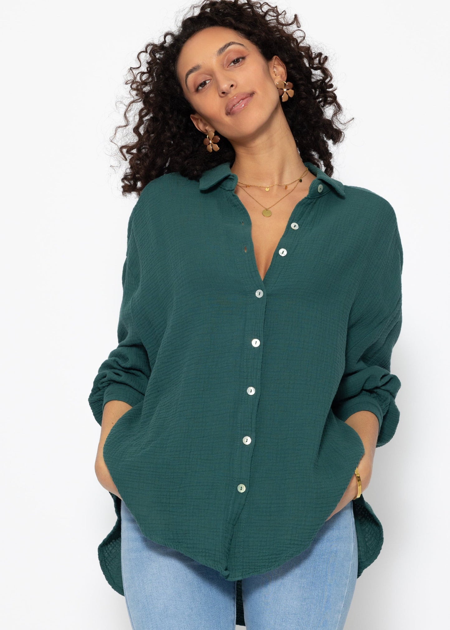 Blusa oversize, corta - verde oscuro