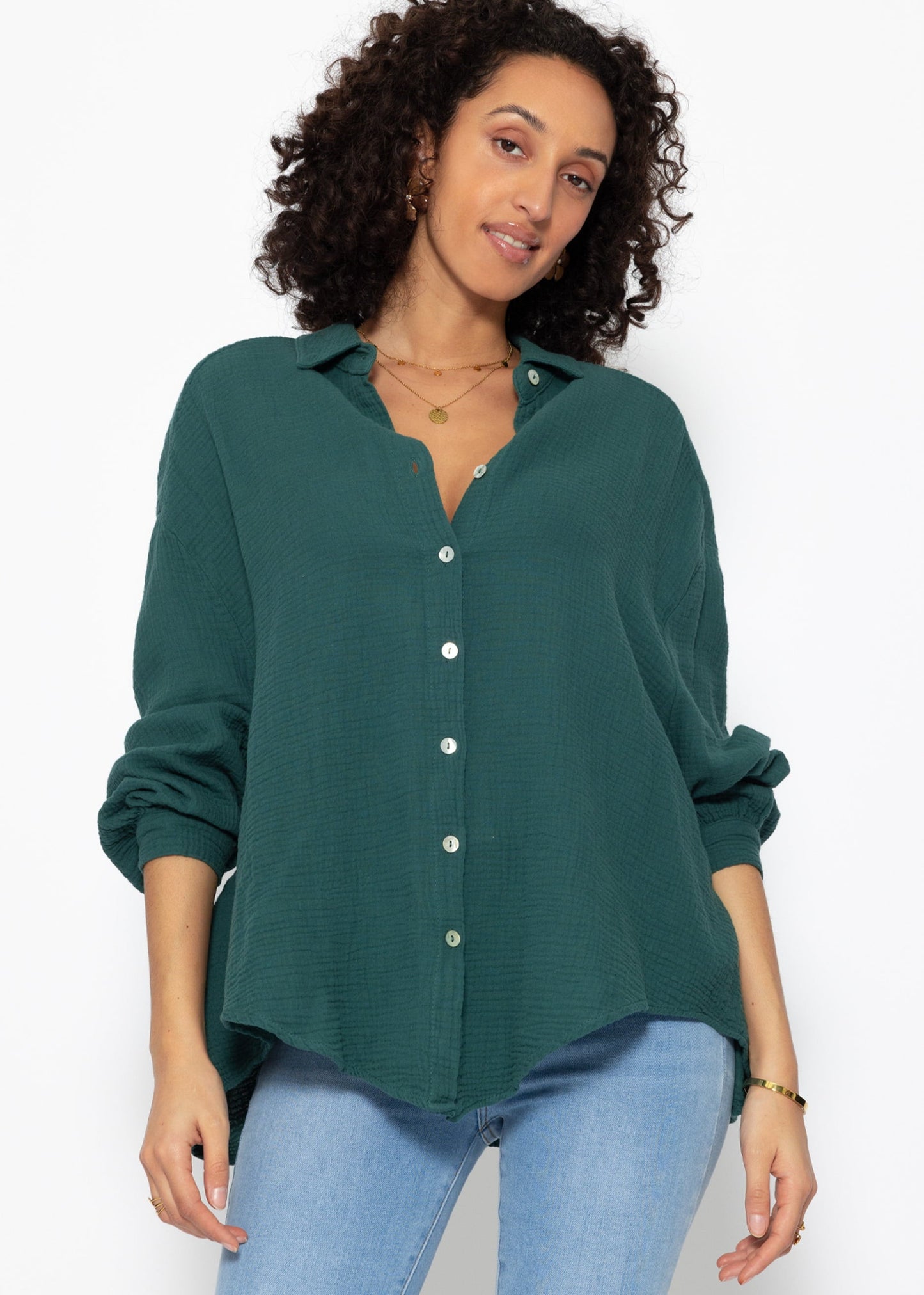 Blusa oversize, corta - verde oscuro