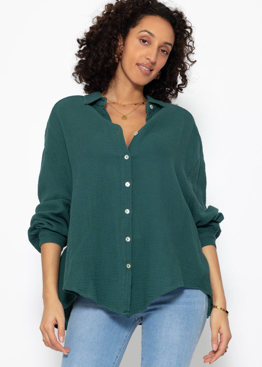 Blusa oversize, corta - verde oscuro
