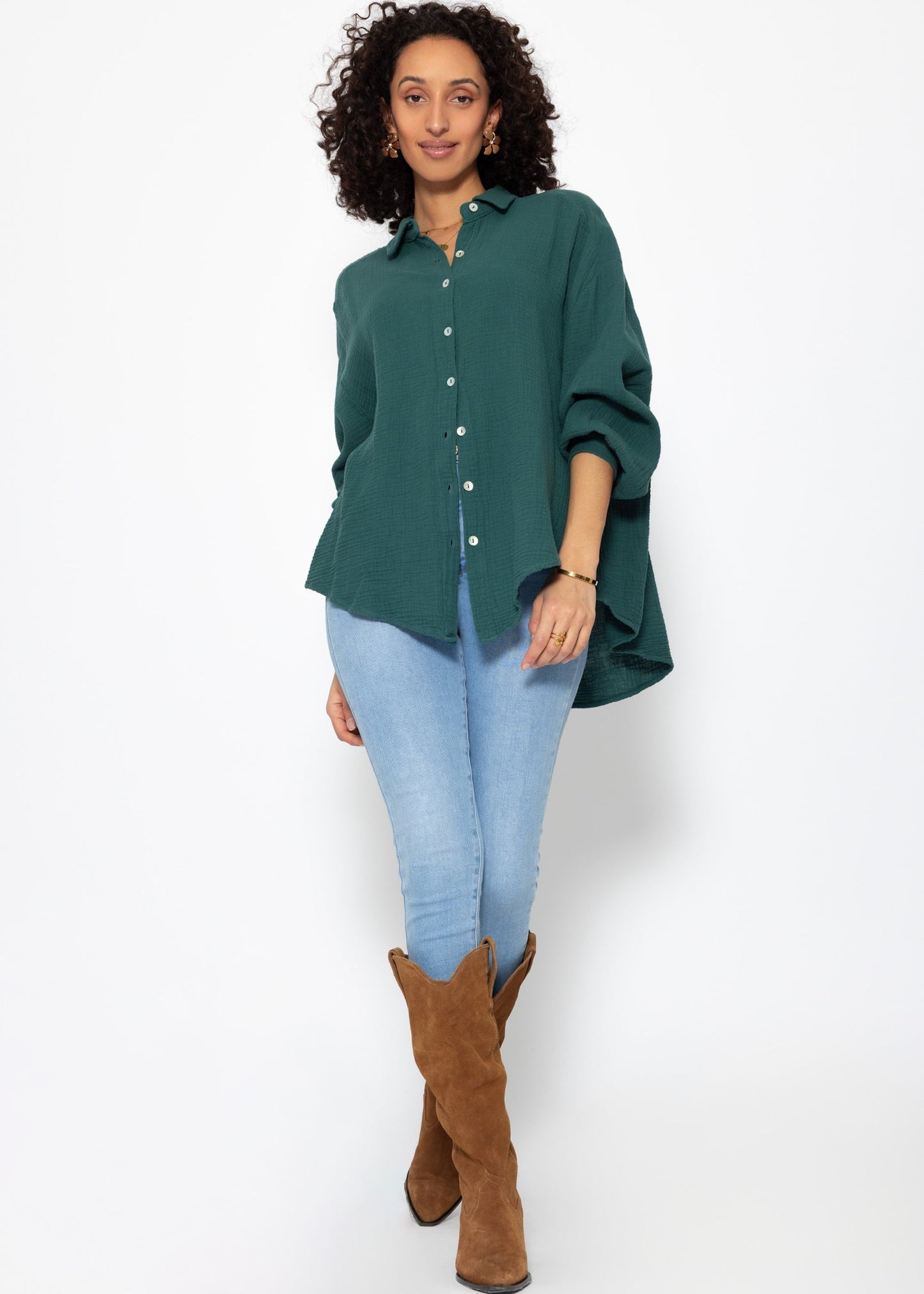 Blusa oversize, corta - verde oscuro