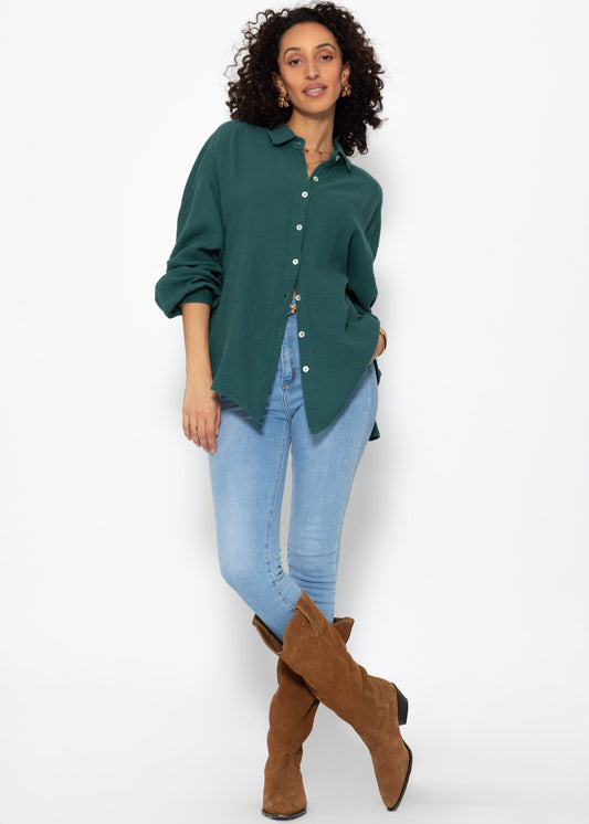 Blusa oversize, corta - verde oscuro