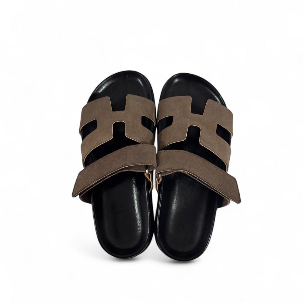 Ciabatta con strappo in pelle e camoscio - Kathleen