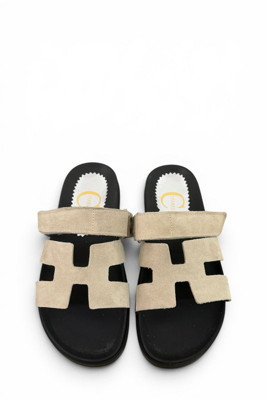 Ciabatta con strappo in pelle e camoscio - Kathleen