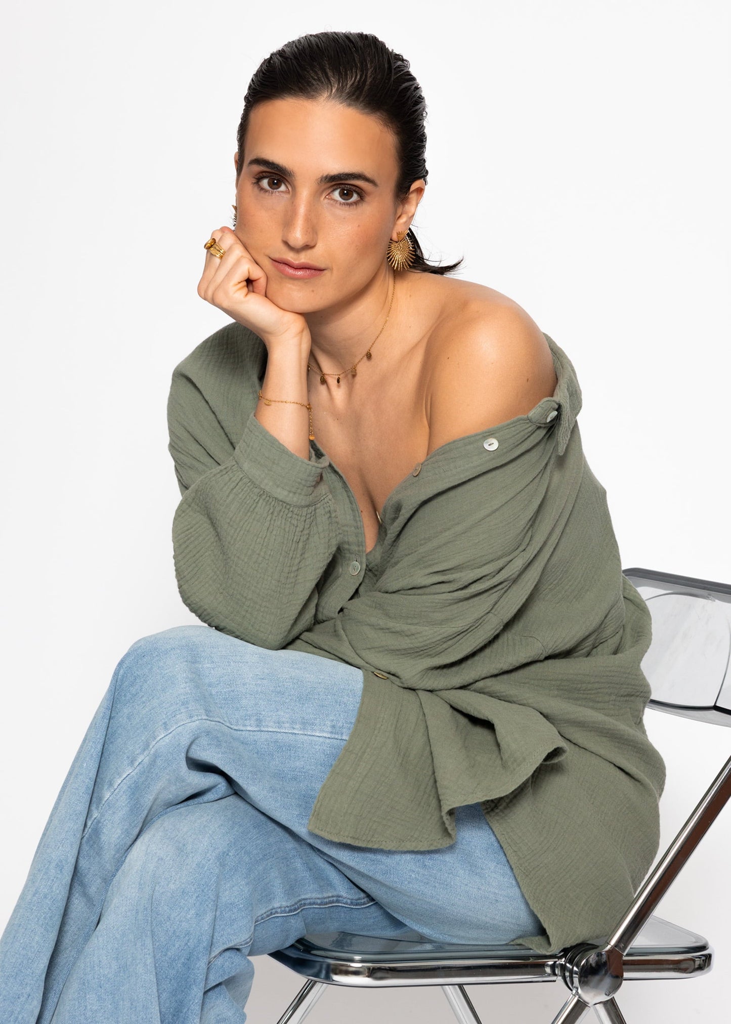 Blusa oversize, corta - caqui