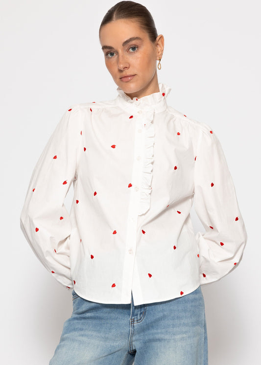 Blusa con bordado de corazones rojos - blanca