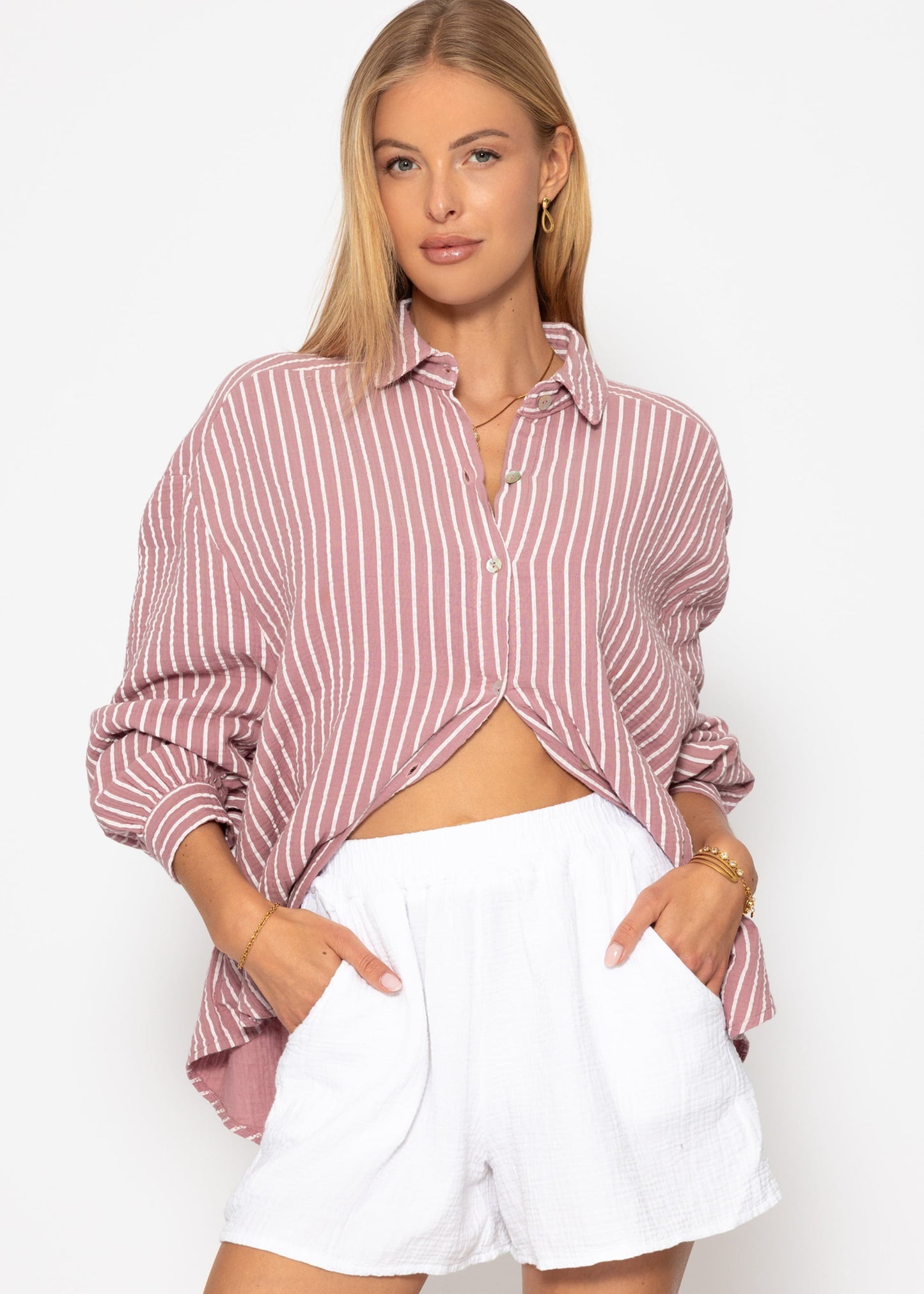 Blusa oversize  a rayas - rosa antiguo