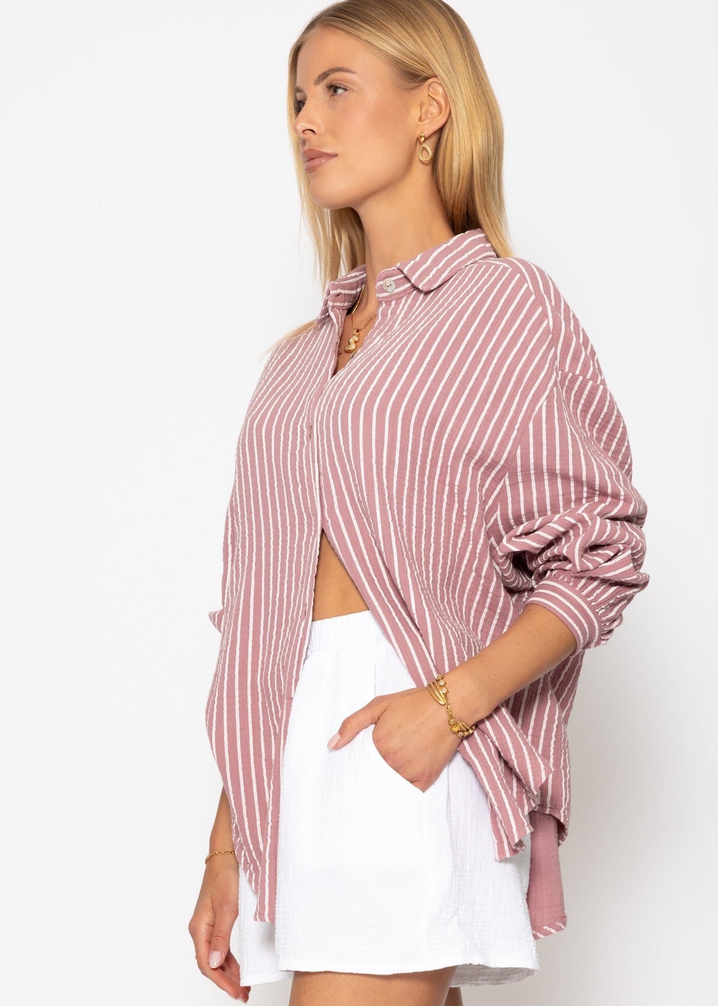 Blusa oversize  a rayas - rosa antiguo