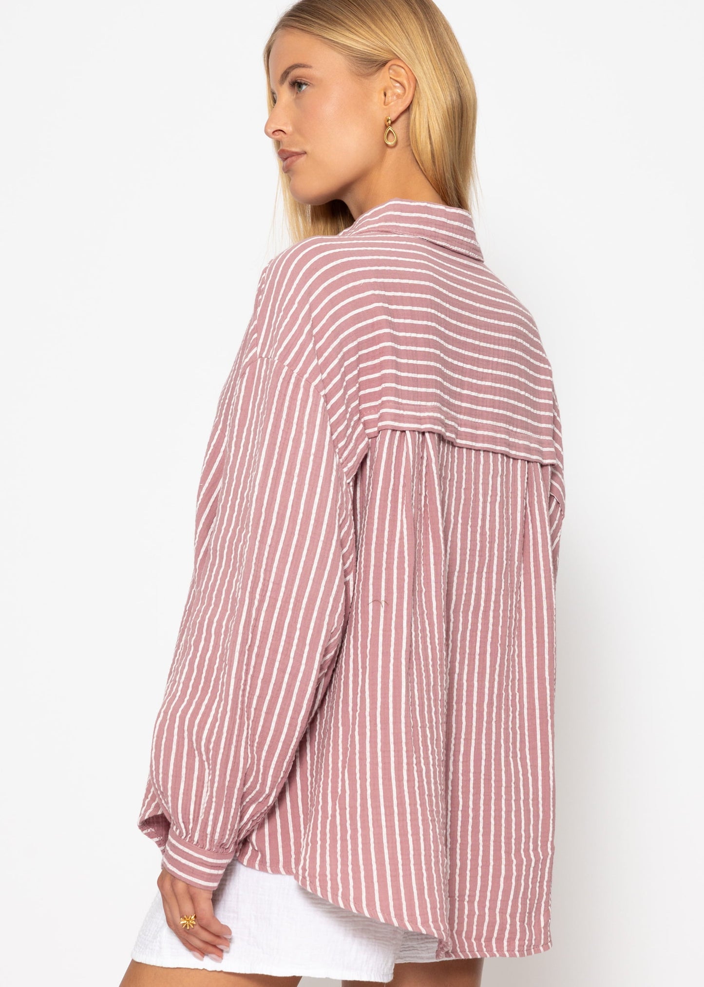 Blusa oversize  a rayas - rosa antiguo