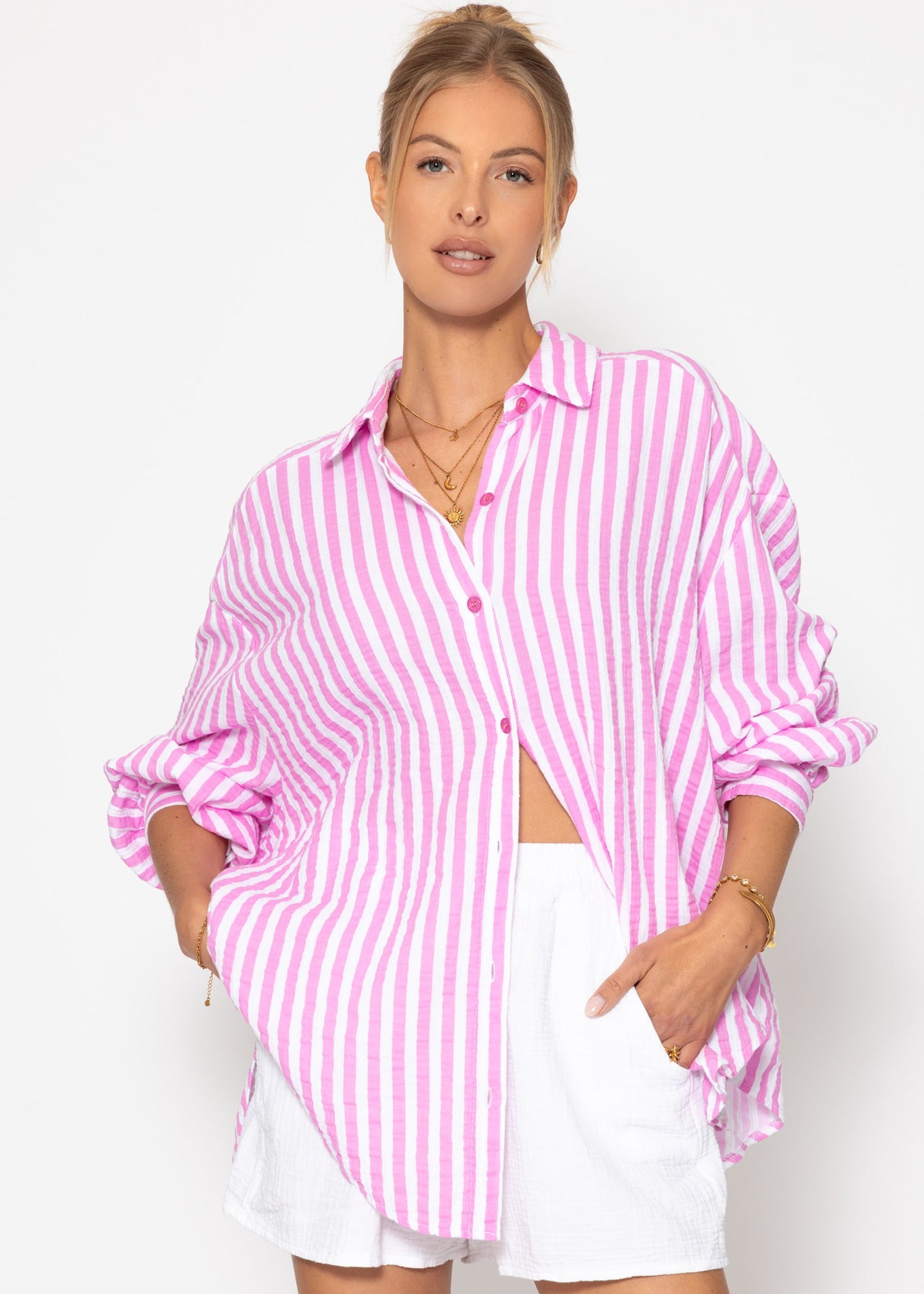 Blusa oversize a rayas - rosa