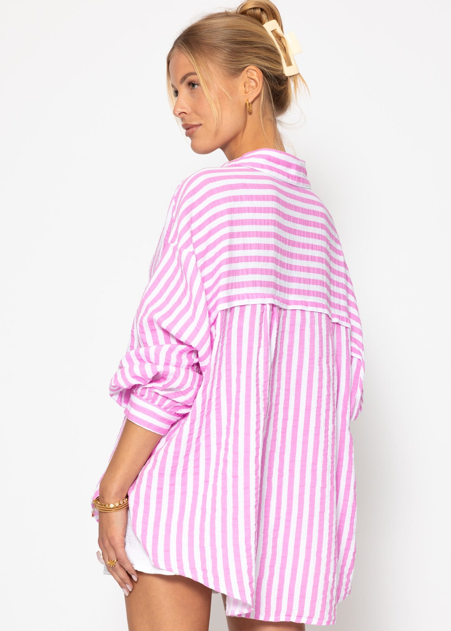 Blusa oversize a rayas - rosa
