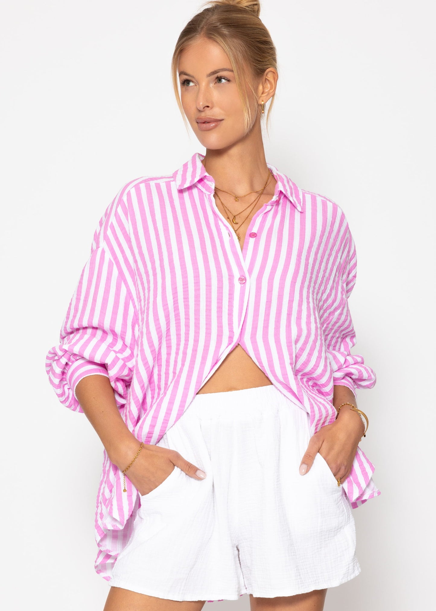 Blusa oversize a rayas - rosa
