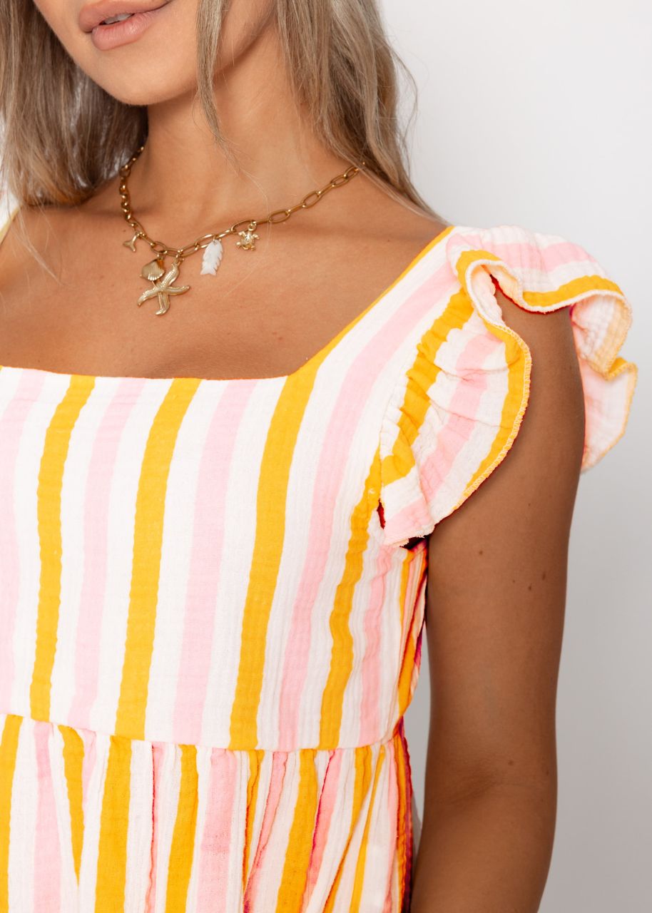 Martina - Vestido de muselina a rayas rosa y amarillo