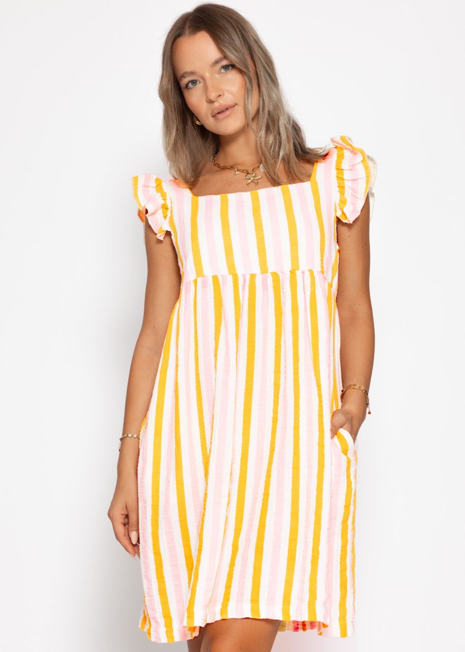 Martina - Vestido de muselina a rayas rosa y amarillo