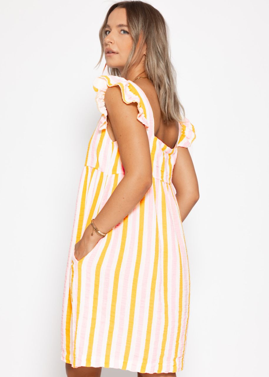 Martina - Vestido de muselina a rayas rosa y amarillo