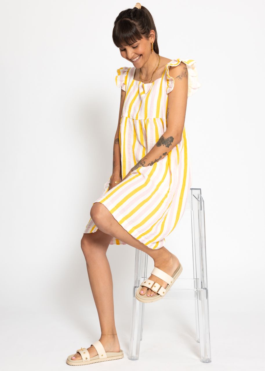 Martina - Vestido de muselina a rayas rosa y amarillo