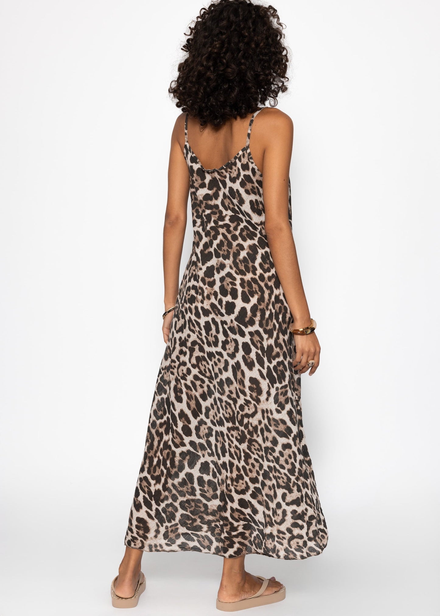 Vestido de playa ligero y transparente de muselina con estampado de leopardo - beige