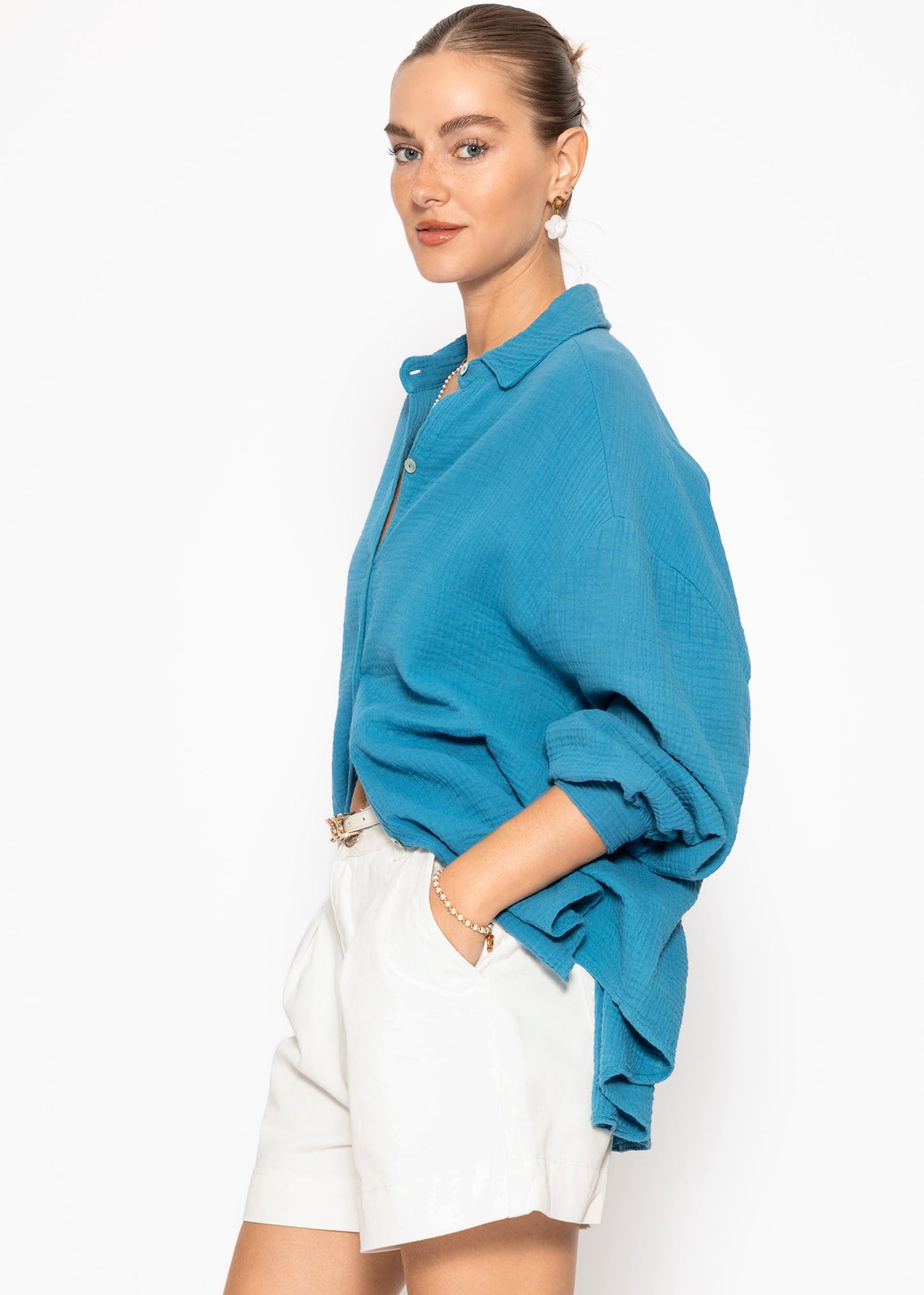 Blusa oversize , corta - azul petróleo