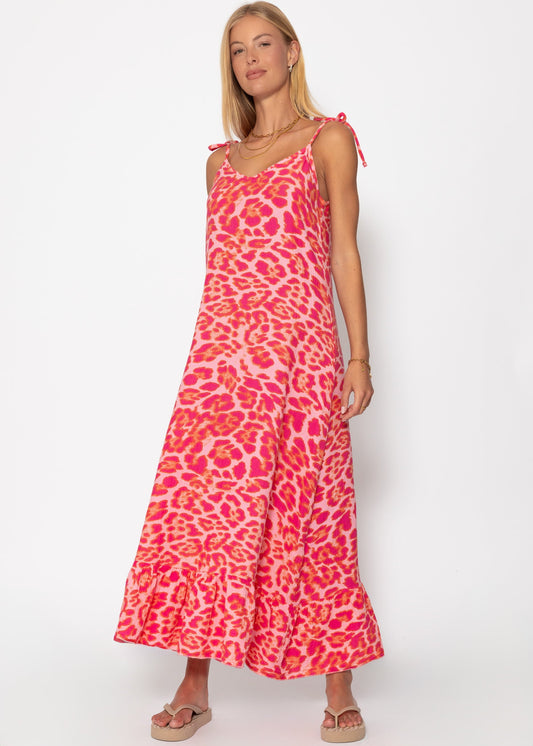 Vestido largo de muselina con estampado de leopardo - rosa