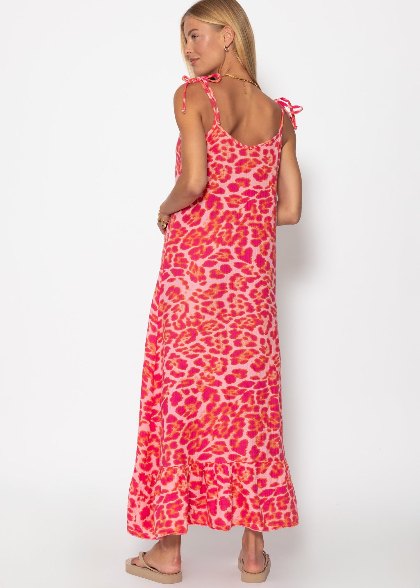 Vestido largo de muselina con estampado de leopardo - rosa