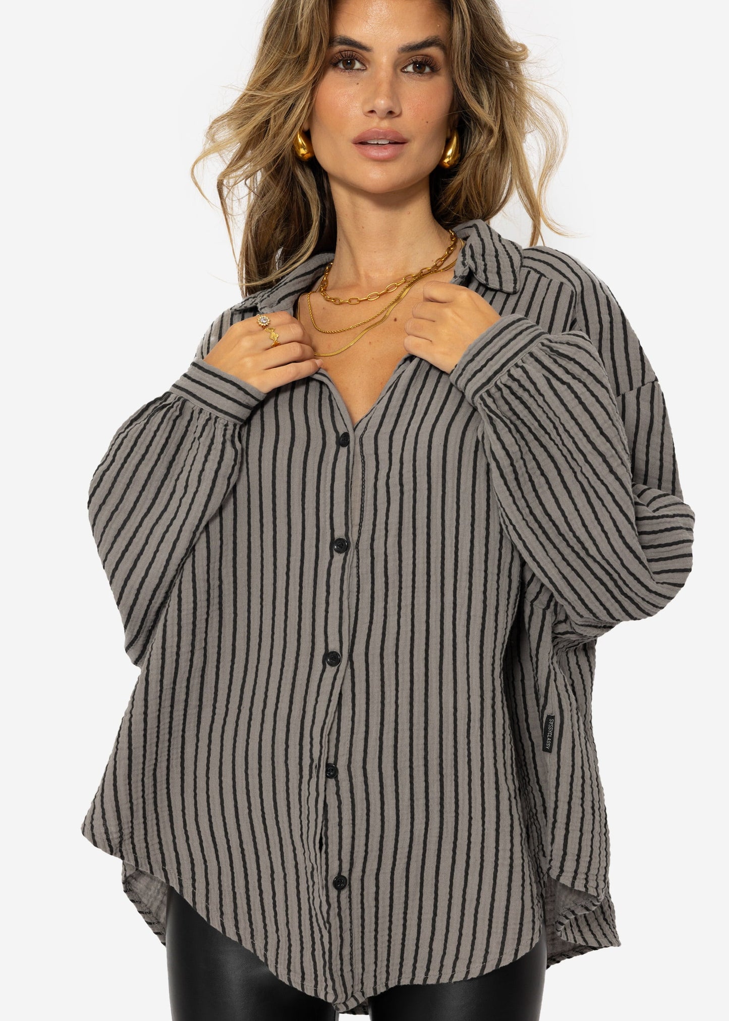 Blusa oversize con rayas negras - color topo